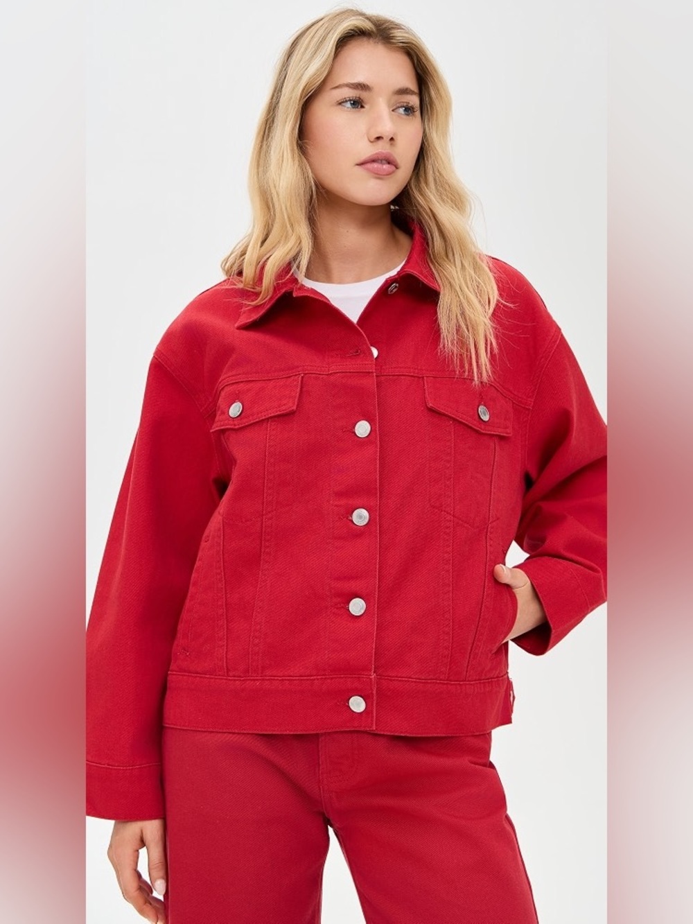 PARKE Oversized Denim Jacket Red Size Small/Medium